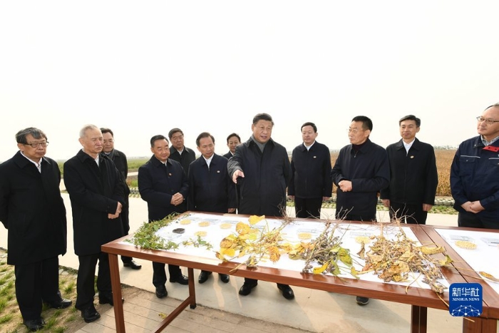 10月22日下午,中共中央总书记、国家主席、中央军委主席习近平在山东省济南市主持召开深入推动黄河流域生态保护和高质量发展座谈会并发表重要讲话。这是座谈会前,习近平21日上午在东营市黄河三角洲农业高新技术产业示范区考察。 新华社记者 谢环驰 摄 10月22日下午,中共中央总书记、国家主席、中央军委主席习近平在山东省济南市主持召开深入推动黄河流域生态保护和高质量发展座谈会并发表重要讲话。这是座谈会前,习近平21日上午在东营市黄河三角洲农业高新技术产业示范区考察。 新华社记者 谢环驰 摄